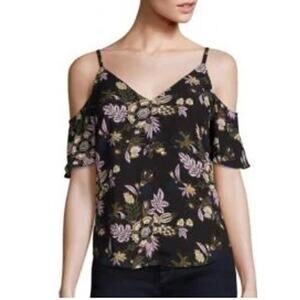 A.L.C. Olivia Floral Print Cold Shoulder V-Neck Blouse Top Black Women's Size 0